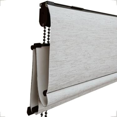 Imagem de Cortina Persiana Romana Blackout 1,10 (Lar) x 1,60 (alt) (Linho Mesclado - Acabamento Preto)