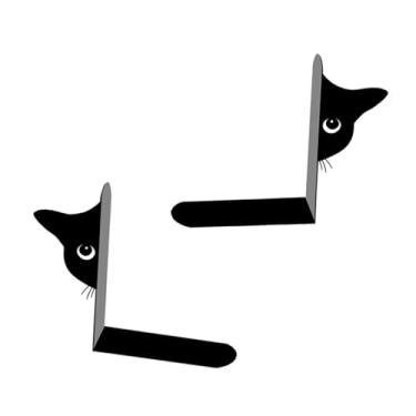Imagem de WeiLaiKeQi 2 pçs ornamento de ferro bookends desktop organizador livro rolha titular prateleira para casa jogos vídeo cd livros pesados ​​cozinha, Gato Meio Rosto