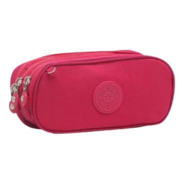 Imagem de Estojo Escolar Box, Grande, com 3 Compartimentos e 14 Elásticos, Feminino, Masculino, Zíper e Tecido Resistentes (Pink)