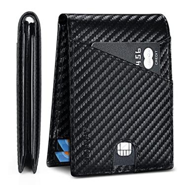Imagem de Carteira fina para homens, carteiras masculinas, carteira ultrafina e fina, carteiras de couro durável para homens com 10 compartimentos para cartão e compartimento para dinheiro, carteiras masculinas de couro dobrável para carteira de motorista | Cartão de crédito com caixa de presente, Preto, Mini