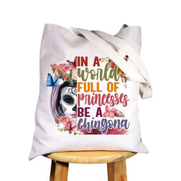 Imagem de WZMPA Bolsa de maquiagem cosmética Sugar Skull Mexican Dia De Los Muertos Presente Em Um Mundo Cheio de Princesas Be A Chingona Bolsa com zíper para mulheres e meninas, Be Chingona TG, Ajuste