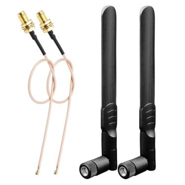 Imagem de Rydocyee Pacote com 2 Antenas Bluetooth WiFi e Pigtail Pacote com 2, 5 GHz 2,4 GHz Mini PCIe WiFi Cartão Antena 5dBi, 8 polegadas RP SMA-Fêmea para IPEX1/UFL Cabo