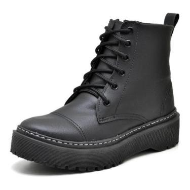 Imagem de Bota Coturno Feminina Plataforma Tratorada Preto - GTS, Preto fosco, 3