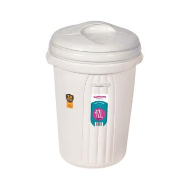 Imagem de Lixeira Plástica Grande 42 Litros Com Tampa Alça Cesto De Lixo Área Externa Bege - 289 Sanremo