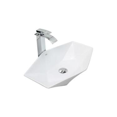 Imagem de Kit Cuba Pia Louça Cerâmica Banheiro C/Torn E Vál Cromada 71 - Smart N