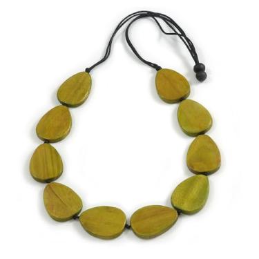 Imagem de Avalaya Colar com cordão preto com contas de madeira verde limão efeito lavado geométrico - 88 cm de comprimento ajustável, One Size, Madeira, Sem Pedra Preciosa