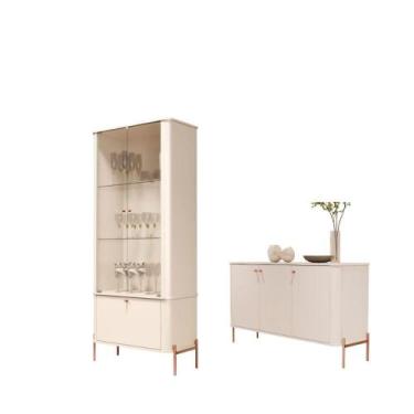 Imagem de Conjunto Buffet e Cristaleira Lirio Off White Bronze - CasaH