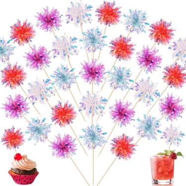Imagem de MEMOVAN Firework Cupcake Topper Sparkle Tinsel Cake Toppers Foil Frill Toothpicks Drink Stirrer Cake Cupcake Decoration Cocktail Picks for Birthday Wedding Graduation Party Supplies
