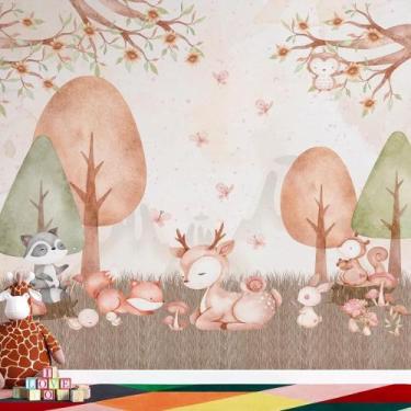 Imagem de Papel de Parede Infantil Animais na Floresta - AloPapers, 2,00m de lar