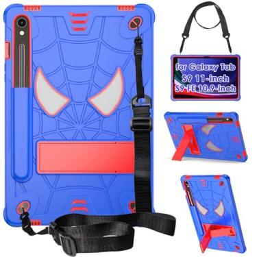 Imagem de DETUOSI Capa infantil para Samsung Galaxy Tab S9/ S9 FE 11 polegadas 2023 (SM-X710) com suporte para caneta S / alça de ombro, capa protetora de 3 camadas híbrida, resistente, à prova de choque, 4
