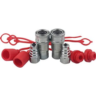 Imagem de 1/4" NPT Ag ISO 5675 Poppet Pioneer Style Hydraulic Quick Connect Coupler, w/Red Dust 2 Sets