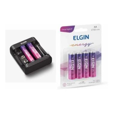 Imagem de Carreg.pilhas Usb Elgin C/ 2 Pilhas + 4 Pequenas Aa 2700 Mah