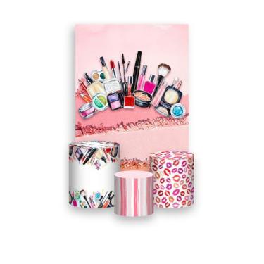 Imagem de Painel De Festa Vertical 1,50 x 2,20  Trio De Capas Cilindro Maquiagem