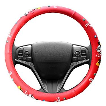 Imagem de Capa de volante automotiva Minnie Mouse de silicone FINEX – Vermelho – Ajuste universal