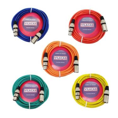 Imagem de Kit De 5 Cabos Colorido Microfone/dmx Balanceado 10 Metros - Vilacab
