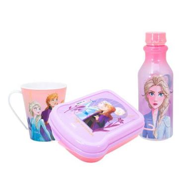 Imagem de Kit Trio Frozen, Garrafinha Infantil 500ml Retrô, Caneca Infantil 360m