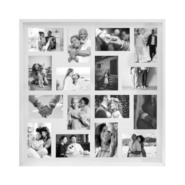 Imagem de Painel Multifotos Quadrado de Vidro com Paspatur Expositor para 16 Fotos 10X15 Versátil para Parede ou Balcão Outlet dos Quadros (Branco)