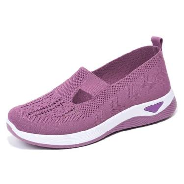 Imagem de newrong Tênis feminino respirável, confortável, sola macia, confortável, casual, malha, Roxo, 36 BR