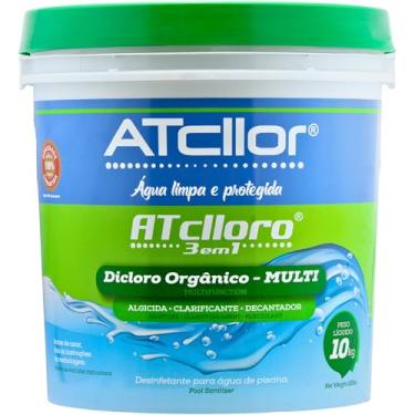 Imagem de AtCllor, Cloro multifuncional 3 em 1, Orgânico, Concentrado e estabilizado para piscina, Clarifica, Algicida, Decanta, AtClloro, Teor de ativo 36,47%, Granulado, 10 Kg, Verde