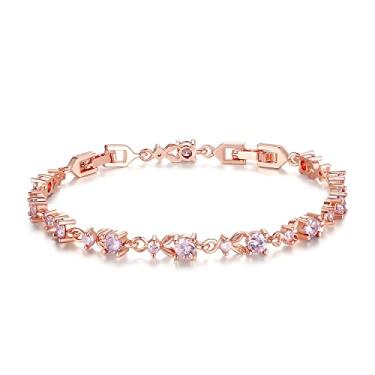 Imagem de WOSTU Pulseira de tênis ajustável clássica de zircônia cúbica de 3 mm banhada a ouro 14K | Pulseiras de ouro para mulheres | Pulseira de noiva para casamento | Tamanho 16,5 a 20 cm, Double