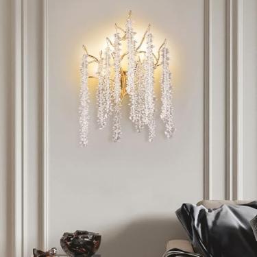 Imagem de Luminária de parede de vaidade, luminária de parede de quarto em formato de galho, luminárias de parede de montagem em parede, arandelas de parede de cristal dourado moderno, para sala de es