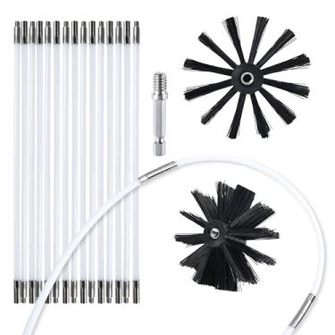 Imagem de HOKLNUSE Kit de limpeza de ventilação de secador, ferramentas de limpeza de chaminé, kit de limpeza de fogão a pelotas, duto de ar, escovas de lareira para limpeza fácil de fiapos com cabeças de