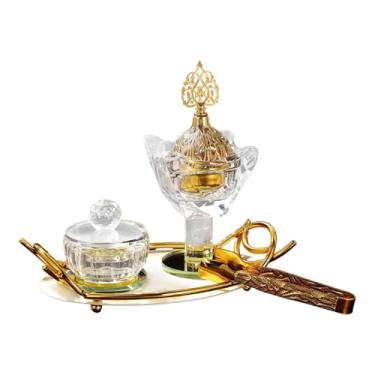 Imagem de Wswqop Titular do queimador de incenso árabe, difusor de mesa Fragrância em casa Decoração do Ramadan Incense Burner para a festa da sala de estar, Bandeja Branca