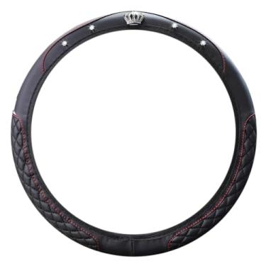 Imagem de MINGZAIQIPEI Capa de volante de carro, coroa de strass brilhante, protetor de volante de couro elástico, acessórios automotivos de cristal brilhante para mulheres meninas universal, antiderrapante