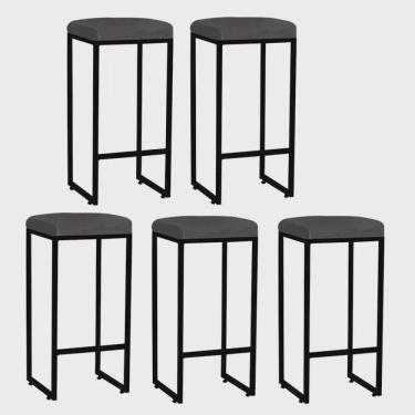 Imagem de Kit 05 Banqueta Alta Lara Para Cozinha Bar Balcão Bistrô Churrasqueira Ferro Bronze Tecido Sintético Cinza - Ahz Móveis