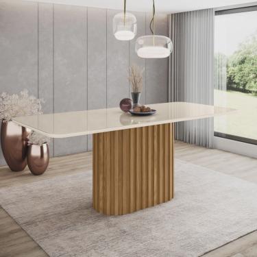 Imagem de Mesa de Jantar 200x90cm Tampo Vidro/MDF Canto Arredondado Solana