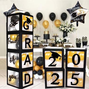 Imagem de Caixas de balões para decoração de festa de formatura 2025 Black Anlass