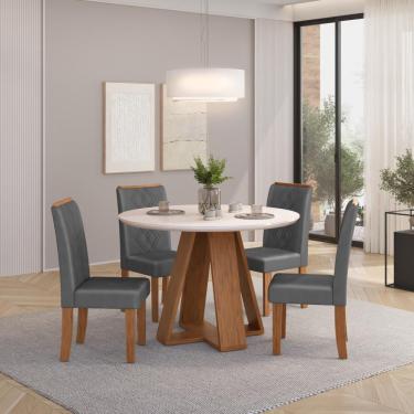 Imagem de Conjunto Sala de Jantar 4 Cadeiras Ayla Lunar Tampo de Vidro Kiara Freijó Off White dj Móveis