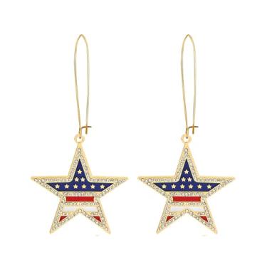 Imagem de Dreuyet Brincos femininos de 4 de julho, bandeira americana patriótica, brincos de argola com pingente longo, cristal, vermelho, branco, azul, dia da independência, da América, 4 de julho, bijuteria