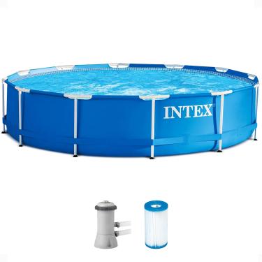 Imagem de Intex Conjunto de Piscina com Armação de Metal e Bomba de Filtro, Azul