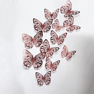 Imagem de 12 peças de adesivos de parede 3D de borboleta realista para decoração de casamento quarto de crianças adesivos de geladeira decoração de casa (cor: Tamanho colorido: tamanho único) (ouro rosa tamanho