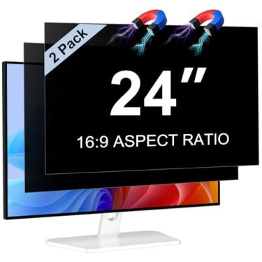 Imagem de LUSA DESIGN Pacote com 2 filtros de tela de privacidade para computador de 61 cm, película protetora antirespião/brilho para monitor widescreen com proporção de 16:9 (monitor de computador de 61 cm)