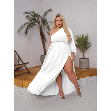 Imagem de Vestido Longo Terracota Casamento Madrinha Plus Size Manga Nula Fenda 