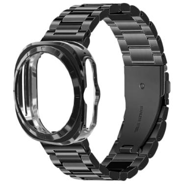 Imagem de VINIUSIKI Pulseira masculina de aço inoxidável LTE Ultra de 47 mm com proteção de TPU, pulseira de metal de 22 mm para Samsung Galaxy Watch 7 Ultra, preta