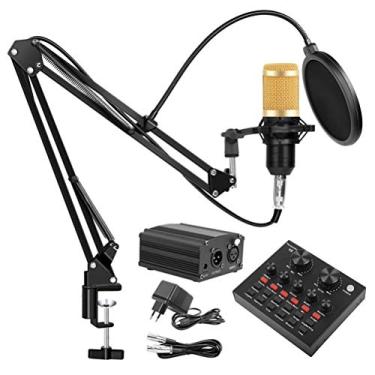 Imagem de AKALNNB Kit de microfone condensador de estúdio profissional BM 800 para gravação vocal, microfone de karaokê com suporte para placa de som para PC, computador