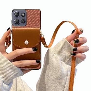 Imagem de Tuxiwei Capa de telefone transversal com cordão destacável para Motorola G 2025, capa traseira para Moto G-5G, padrão de fibra de carbron | Slots de dinheiro/porta-cartões bolsa de couro sintético