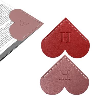 Imagem de Marcador de livro de coração de couro personalizado com inicial, 26 letras, marcador de livro de página de canto personalizado para mulheres leitoras, amantes de livros, professores, estudantes