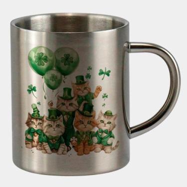 Imagem de Caneca de Inox Premium Prateada 400ml TURMA GATINHOS ST PATRICKS DAY 6