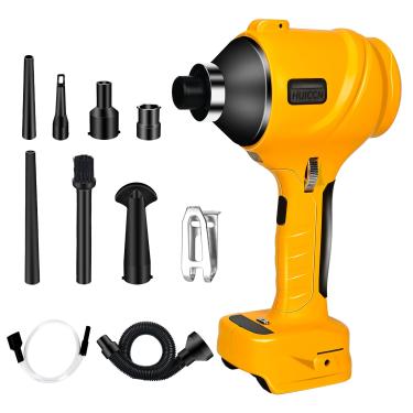 Imagem de HUICCN Soprador de poeira sem fio para bateria Dewalt 20 V, soprador de folhas portátil espanador de ar comprimido 447 MPH para garagens oficina serraria sala limpeza doméstica (bateria não incluída)