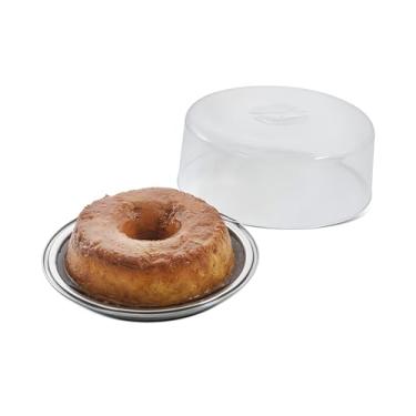 Imagem de Prato para Pudim com Base em Aço Inox e Cúpula em Poliestireno, Transparente