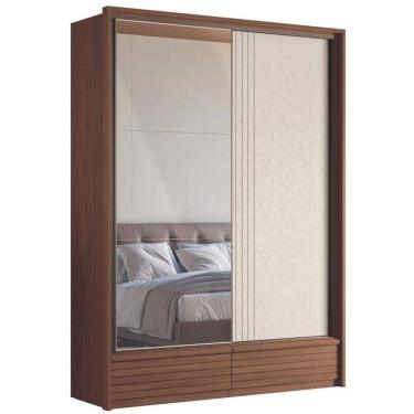 Imagem de Roupeiro 2 Portas Ripado Com Espelho Flex Lens Jatoba Areia