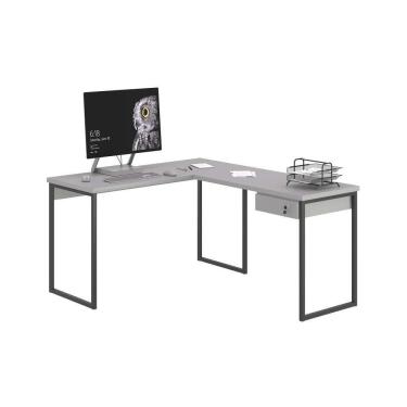Imagem de Mesa Em L Com 1 Gavetas Ferv Cinza