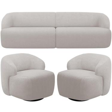 Imagem de Sofá 3 Lugares Curvo Orgânico Com 02 Poltronas Living 250cm Barolo L06 Bouclê Cinza