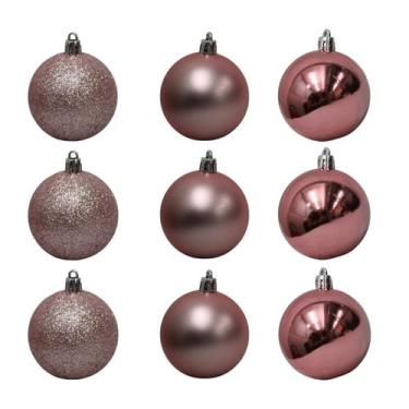 Imagem de Bolinha de Natal Mix de Modelos c/ 9 Peças 6cm- Rose Gold - Chibrali