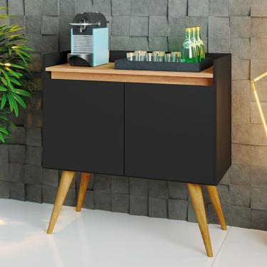 Imagem de Aparador Gold 2 Portas Com Pés De Madeira Preto/mel