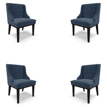 Imagem de Kit 4 Cadeiras Decorativas Sala De Jantar Base Fixa De Madeira Firenze Suede Azul Marinho/preto G19